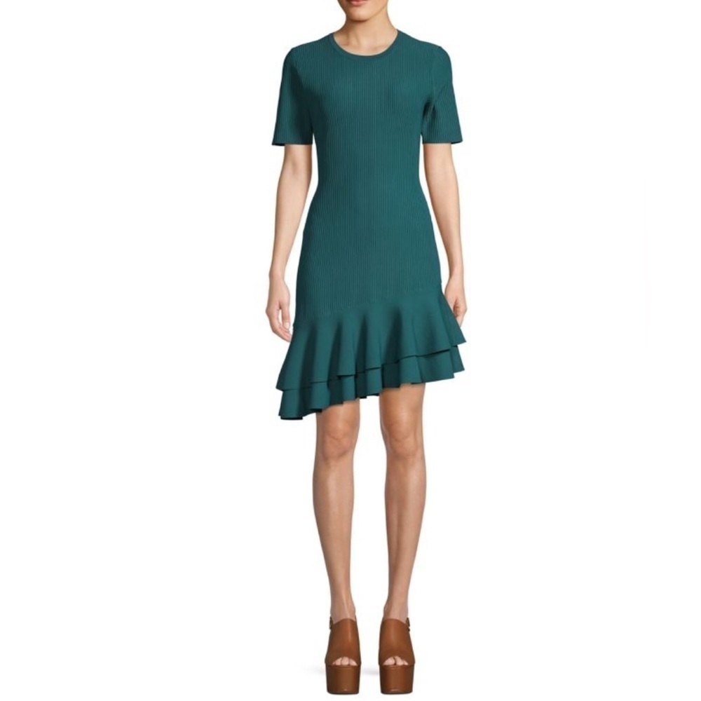 DIANE VON FURSTENBERG Adeline Ribbed Ruffle Trim Dress XS